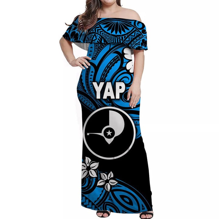Alohawaii Dress - FSM Yap Off Off Shoulder Long Dress Unique Vibes - Blue