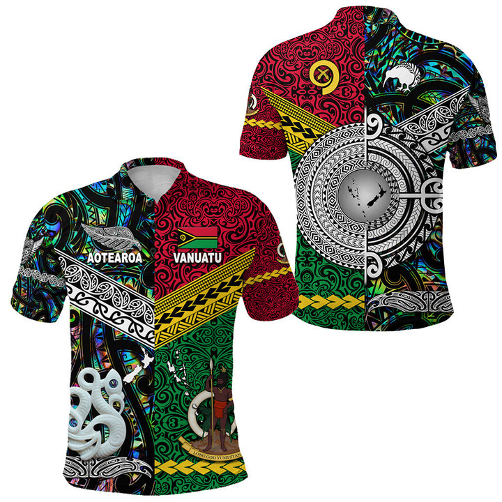 Vanuatu And New Zealand Polo Shirt Together - Paua Shell