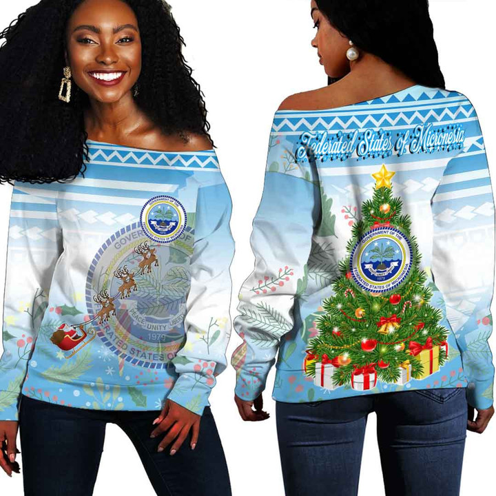 Alohawaii Clothing - Federated States of Micronesia Christmas Style Polynesian Women's Off Shoulder Sweater A94