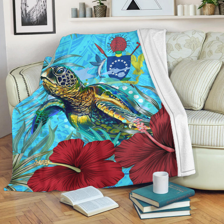 Alohawaii Premium Blanket - Cook Islands Turtle Hibiscus Ocean Premium Blanket | Alohawaii
