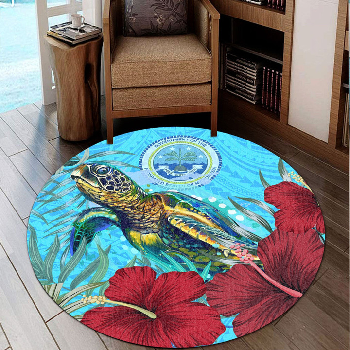 Alohawaii Round Carpet - Micronesia Turtle Hibiscus Ocean Round Carpet | Alohawaii
