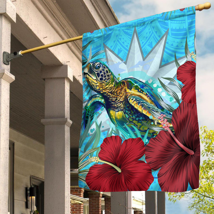 Alohawaii Flag - Nauru Turtle Hibiscus Ocean Flag | Alohawaii
