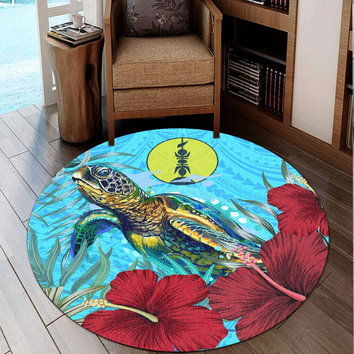 Alohawaii Round Carpet - New Caledonia Turtle Hibiscus Ocean Round Carpet | Alohawaii
