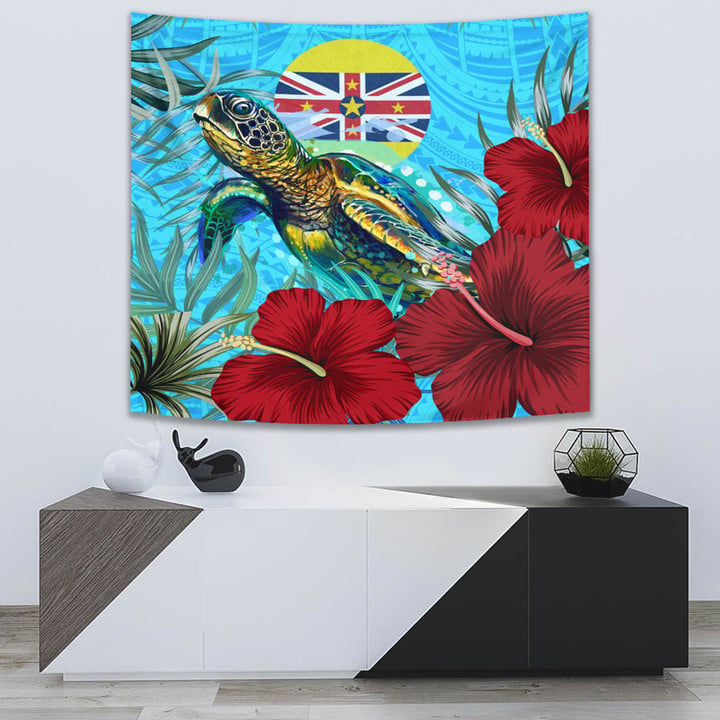 Alohawaii Tapestry - Niue Turtle Hibiscus Ocean Tapestry | Alohawaii
