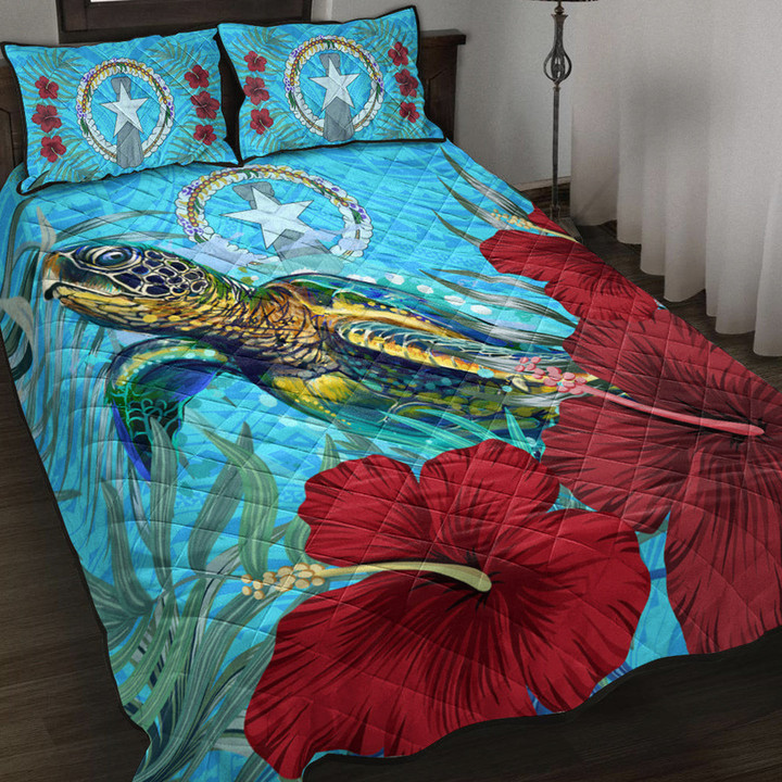 Alohawaii Quilt Bed Set - Northern Mariana Islands Turtle Hibiscus Ocean Quilt Bed Set | Alohawaii
