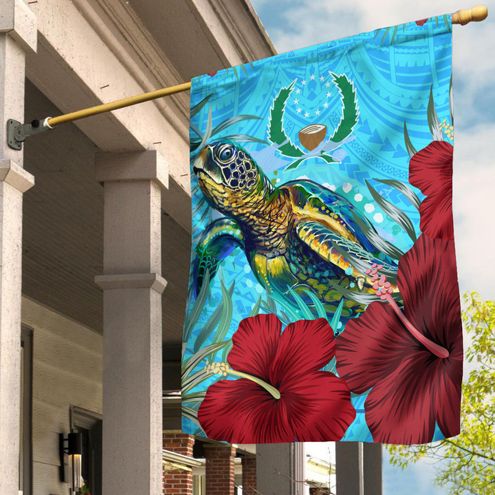 Alohawaii Flag - Pohnpei Turtle Hibiscus Ocean Flag | Alohawaii
