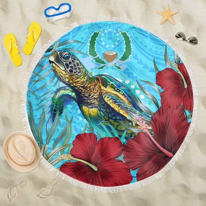 Alohawaii Beach Blanket - Pohnpei Turtle Hibiscus Ocean Beach Blanket | Alohawaii
