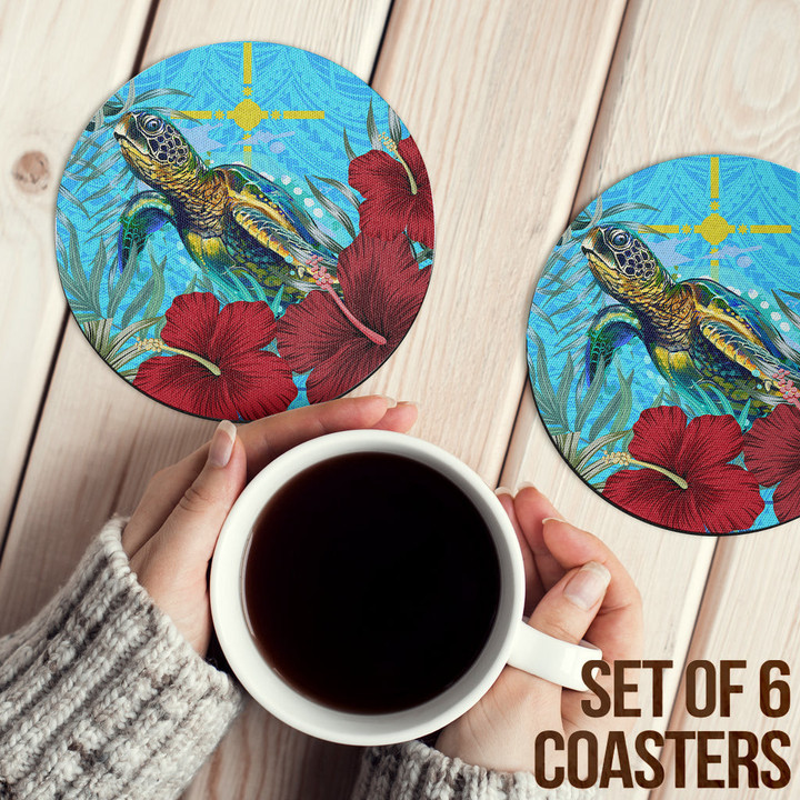 Alohawaii Coasters (Sets of 6) - Rotuma Turtle Hibiscus Ocean Coasters | Alohawaii
