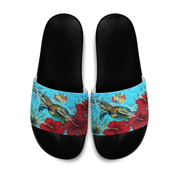 Alohawaii Slide Sandals - Tonga Turtle Hibiscus Ocean Slide Sandals | Alohawaii
