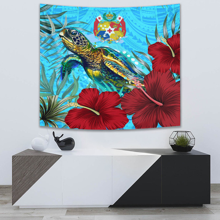 Alohawaii Tapestry - Tonga Turtle Hibiscus Ocean Tapestry | Alohawaii
