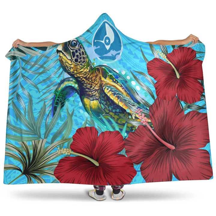 Alohawaii Hooded Blanket - Yap Turtle Hibiscus Ocean Hooded Blanket | Alohawaii
