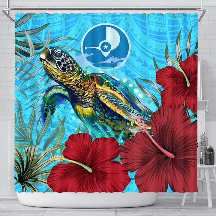 Alohawaii Shower Curtain - Yap Turtle Hibiscus Ocean Shower Curtain | Alohawaii
