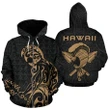 Alohawaii Hoodie - Polynesian Kakau Helmet Weapon Gold - Kanaka Warrior Hoodie (Zip) - AH - J1