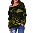 Hawaiian Mauna Kea Polynesian Women's Off Shoulder Sweater - Yellow - Frida Style - AH J9 - Alohawaii