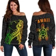 Hula Girl And Turtle Hibiscus Women's Off Shoulder Sweater - AH J4 - Alohawaii