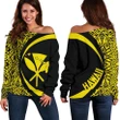 Kanaka Hawaii Map Yellow Polynesian Off Shoulder Sweater - Circle Style - AH J4 - Alohawaii