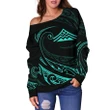 Hawaiian Mauna Kea Polynesian Women's Off Shoulder Sweater - Turquoise - Frida Style - AH J9 - Alohawaii