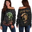 Hawaii Warrior And Helmet Women's Off Shoulder Sweater - AH J4 - Alohawaii