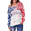 Hawaiian Kanaka Women's Off Shoulder Sweater Flag Nation Demodern White AH J1 - Alohawaii