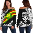 Polynesian Kanaka Flag Women's Off Shoulder Sweater - Nora Style - White - AH J9 - Alohawaii