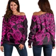 Hawaiian Map Turtle Hibiscus Kanaka Polynesian Women's Off Shoulder Sweater - Pink - AH - J4R