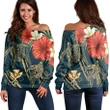 Hawaii Polynesian Turtle Hibiscus Women's Off Shoulder Sweater - Nolan Style - AH - J4R