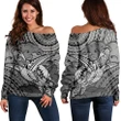 Hawaii Turtle Wave Women's Off Shoulder Sweater - News Style Gray - AH - J4R