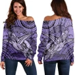 Hawaii Turtle Wave Women's Off Shoulder Sweater - News Style Purple - AH - J4R