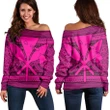 Hawaiian Kanaka Polynesian Tribal Women's Off Shoulder Sweater Reggae Color Pink AH - J7R
