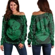 Hawaii Anchor Hibiscus Flower Vintage Women's Off Shoulder Sweater - AH - Green - J5R