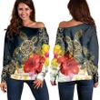 Hawaiian - Hawaii Honu Hibiscus Galaxy Women's Off Shoulder Sweater - AH - J4R