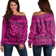Hawaiian Turtle Polynesian Tribal Women's Off Shoulder Sweater Pink AH - J7R