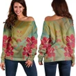 Hawaiian Hibiscus Water Color Women's Off Shoulder Sweater - AH - JR