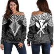 Alohawaii Sweater - Hawaii Polynesian Limited Women's Off Shoulder Sweater - Tab Style White - AH - J4