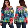 Hawaii Shark Tropical Color Women's Off Shoulder Sweater - AH - J4R