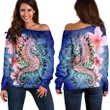 Hawaii Polynesian Pink Hibiscus Seahorse Women's Off Shoulder Sweater - AH - J5R