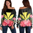 Hawaii Kanaka Tropical Hibiscus Women's Off Shoulder Sweater - AH - J4R