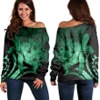 Hawaiian - Hawaii Turtle Hibiscus Polynesian Vintage Women's Off Shoulder Sweater - Green - AH - J4R