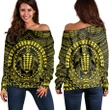 Hawaiian Kakau Honu Arc Polynesian Yellow Women's Off Shoulder Sweater - AH - JGR