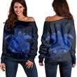 Hawaii Turtle Hibiscus Polynesian Women's Off Shoulder Sweater - Full Style - Blue - AH - J4R