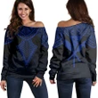 Alohawaii Sweater - Hawaii Polynesian Limited Women's Off Shoulder Sweater - Tab Style Blue - AH - J4