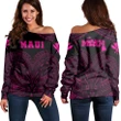 Hawaiian Kanaka Map Maui Women's Off Shoulder Sweater - Pink - Brad Style - AH - J2