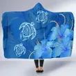 Alohawaii Clothing - Hawaii Blue Hibiscus Turtle Polynesian Hooded Blanket