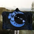 Hawaiian Map Hibiscus Turtle Polynesian Moon Hooded Blanket Blue - AH - JR | Hawaii Hooded Blanket - Hawaiian Hooded Blanket - Hooded Blanket For You