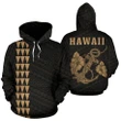 Alohawaii Clothing - Polynesian Kakau Anchor Hibiscus Hawaii Hoodie Gold - AH - J16