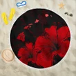 Alohawaii Blanket - Hawaii Hibiscus Black And Red Beach Blanket