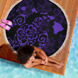 Turtle Hibiscus Map Purple Beach Blanket - AH J4 - Alohawaii