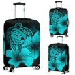 Alohawaii Accessory - Hawaii Hibiscus Luggage Cover - Turtle Map - Turquoise