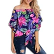 Alohawaii Clothing - Hawaii Hibiscus Tropical Leaves Off Shoulder Waist Wrap Top - Betty Style