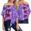 Hawaii Hibiscus Flower Polynesian Women's Off Shoulder Wrap Waist Top - Curtis Style - Purple - AH - J2